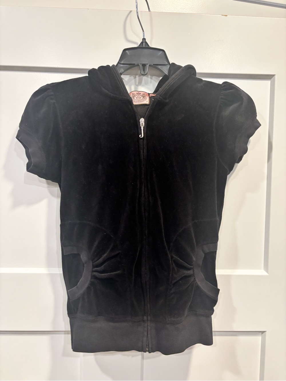 Vintage Y2K Juicy Couture Velvet Zip Up Short Sleeve Zip with Tea Cup Sleeves S
